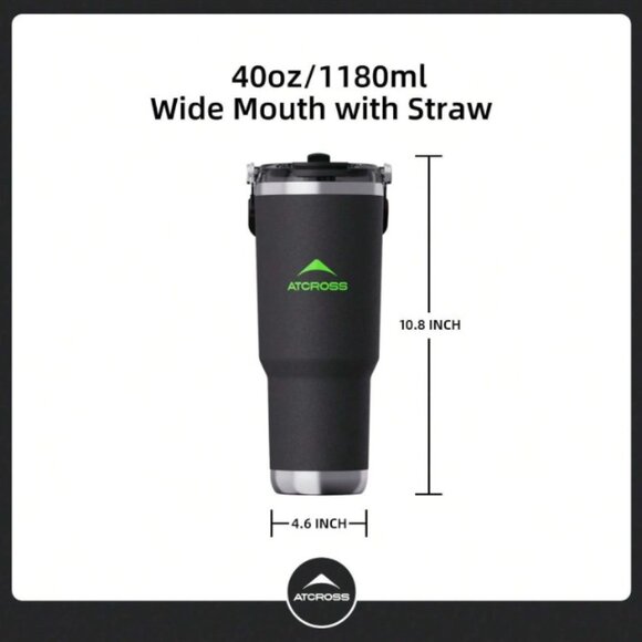 40oz Stainless Steel Tumbler with Handle & Dual Straw Lid...